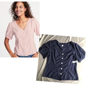 Old Navy V-Neck Puff Sleeve Button Front Top